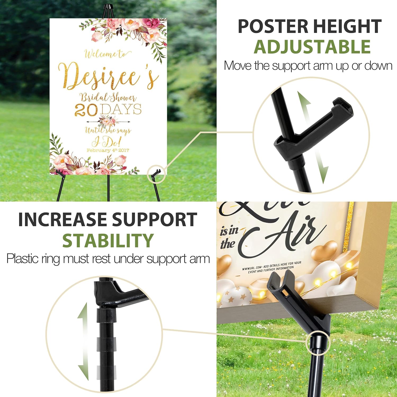 Regine Switzerland 63" Adjustable Metal Easel Stand - Perfect for Wedding Signs & Art Displays
