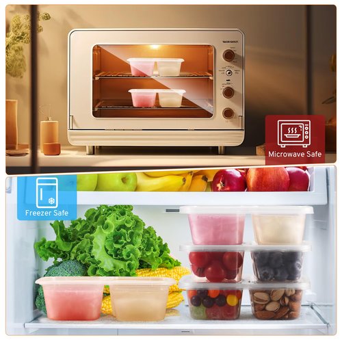 WEST STORY 20 Set Snack Containers with Lids & Spoons, Reusable Double Compartment Condiment Containers for Lunches Picnics Parties, BPA-Free, Microwave Safe, Transparent