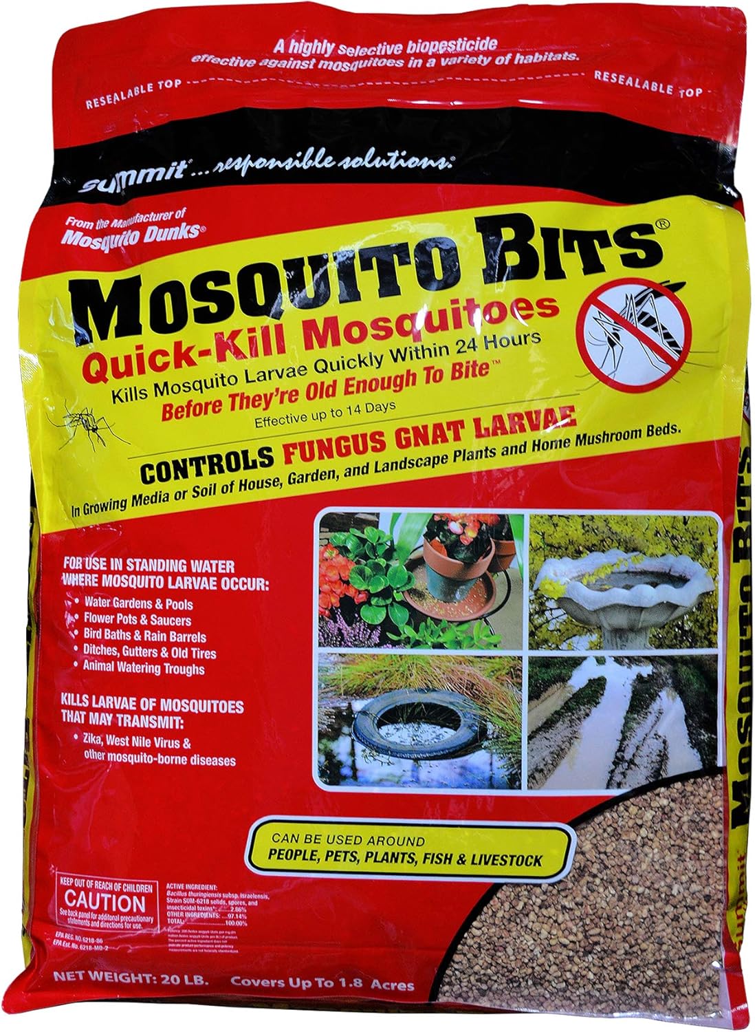 Summit Mosquito Bits - Quick-Kill Biological Control for Mosquitoes & Fungus Gnats | 20 lb Bag