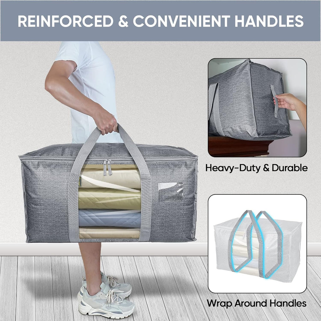 BALEINE Oversized Moving Bags - Heavy-Duty Storage Totes with Reinforced Handles | 4-Pack (Gray w/Window)