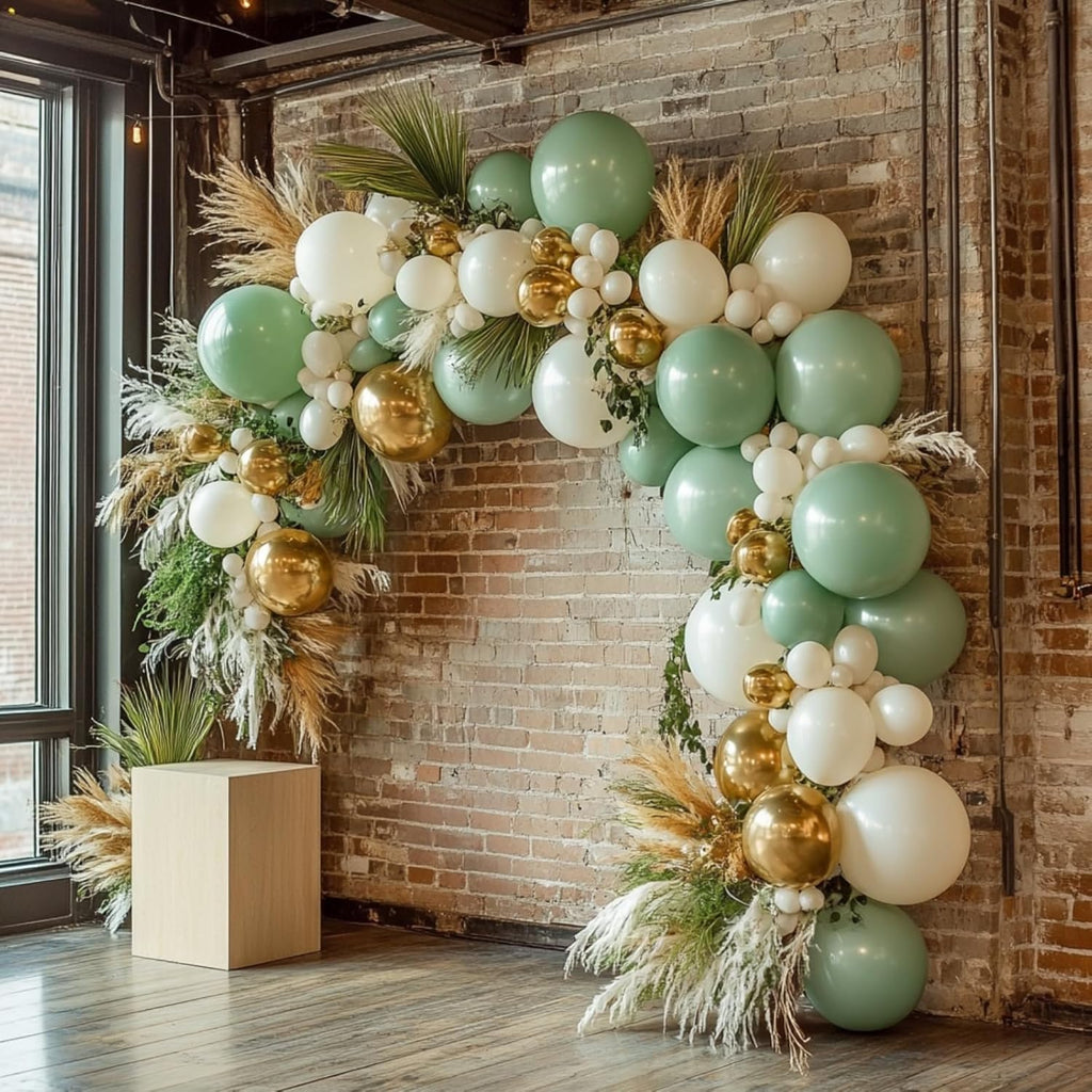 PartyWoo Balloon Arch Kit - Sage Green & Gold Confetti - 152pcs in Various Sizes for Baby Showers & Birthdays