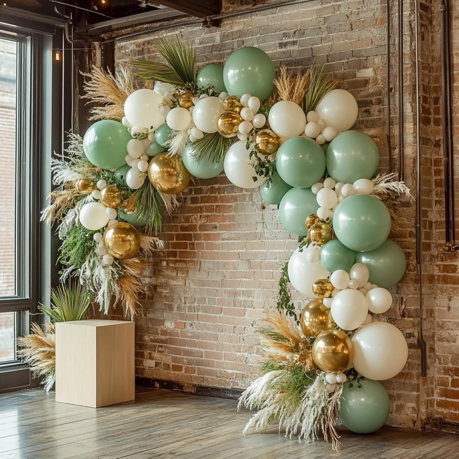 PartyWoo Balloon Arch Kit - Sage Green & Gold Confetti - 152pcs in Various Sizes for Baby Showers & Birthdays