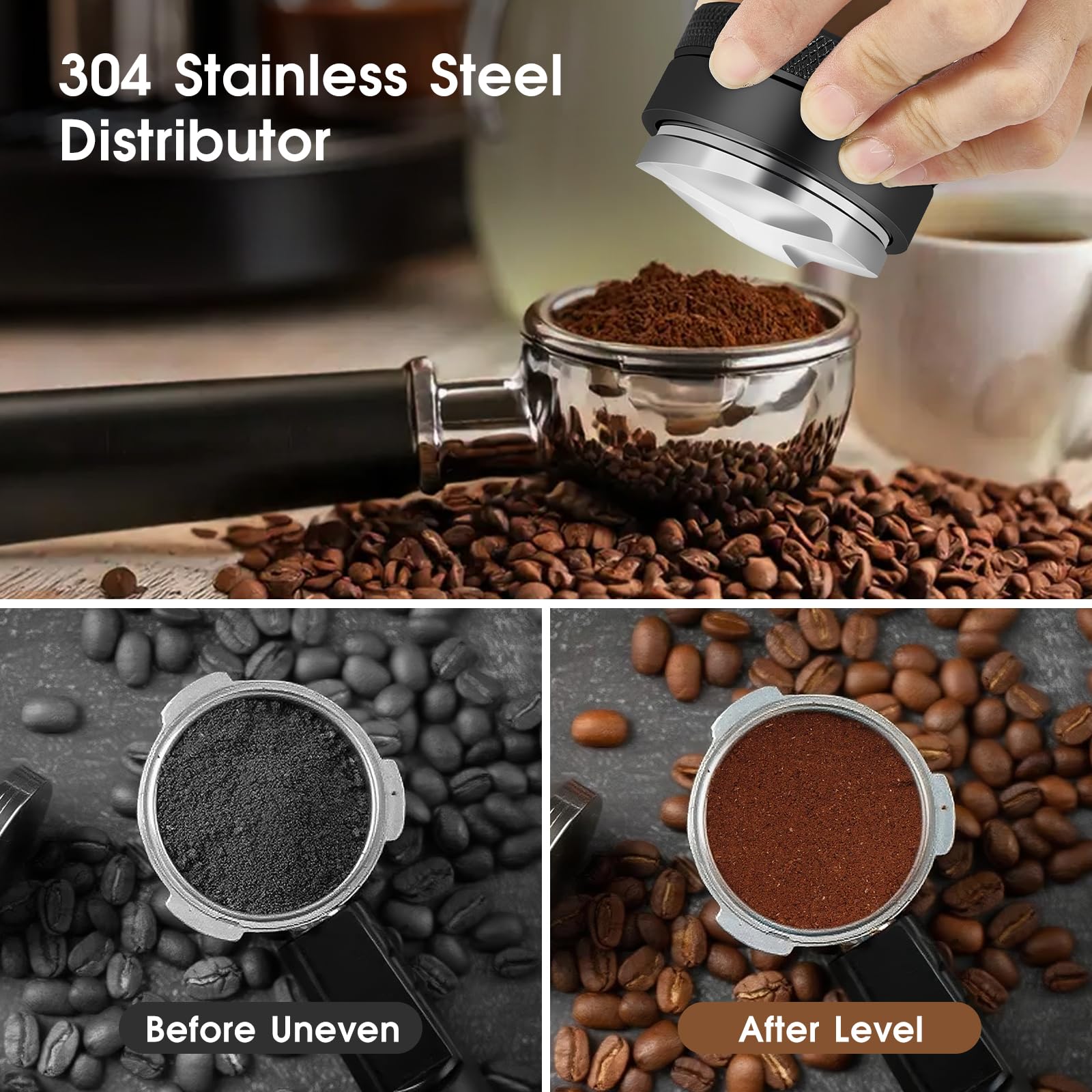 Reoszeank 51mm Espresso Accessories Kit, Espresso Distribution Tool, Spring Loaded Calibrated Tamper and Dosing Funnel Set, Coffee Distributor Leveler Fits Delonghi CASABREWS and atatix 51 mm Machines