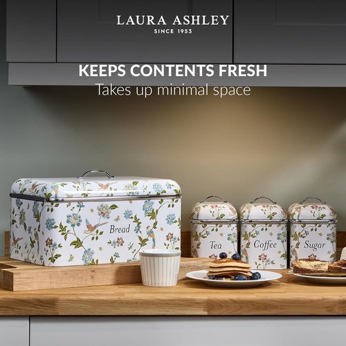 Laura Ashley Canister Set - Elegant 3-Piece Elveden White Design for Kitchen Storage