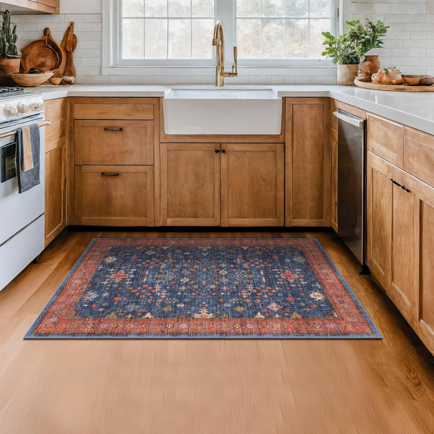 Skiennix Washable Kitchen Rugs - Stain Resistant Non-Slip Area Rug for Entryway | 3x4 Navy Blue