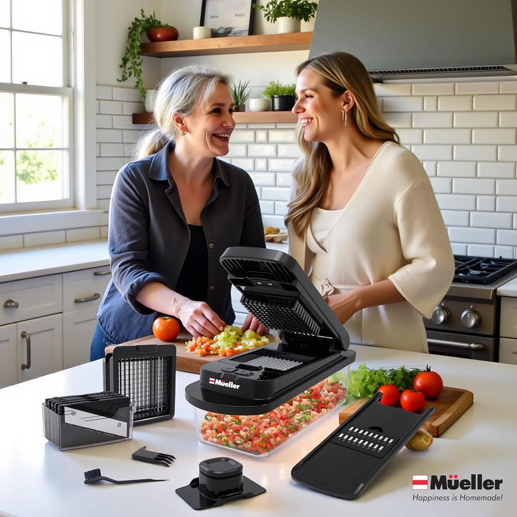 Mueller Pro-Series Vegetable Chopper - 10-in-1 Mandoline Slicer & Onion Mincer | Kitchen Essential in Black