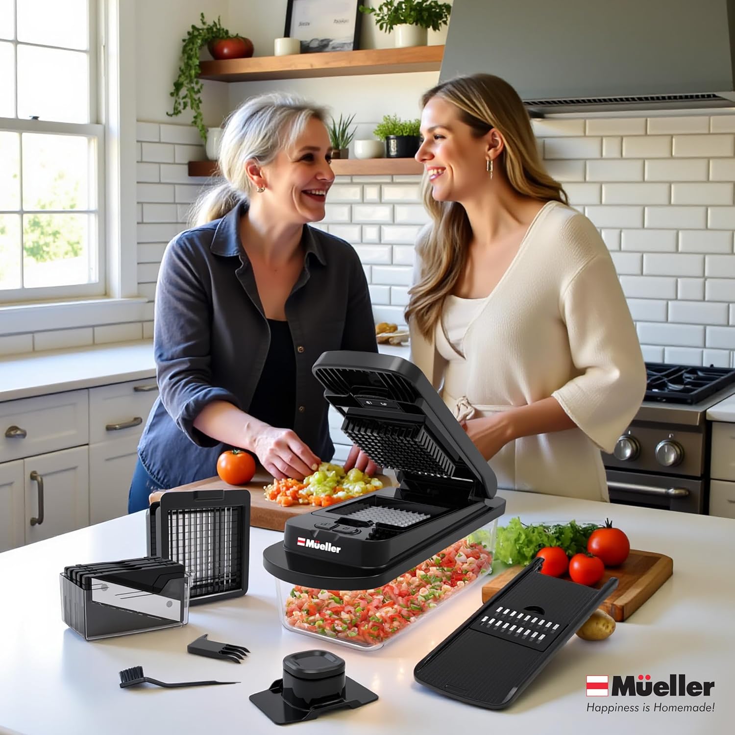 Mueller Pro-Series Vegetable Chopper - 10-in-1 Mandoline Slicer & Onion Mincer | Kitchen Essential in Black