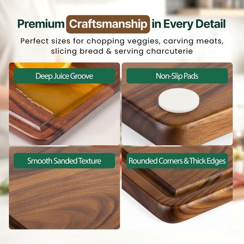 BRUSH HAVEN Salt & Birch Cutting Board - Premium Acacia Wooden Board for Easy Food Prep - Enjoy A Reliable Chopping Board Designed for Versatile Kitchen Use - Perfect for Chefs & Home Cooks- 3 Pcs Set