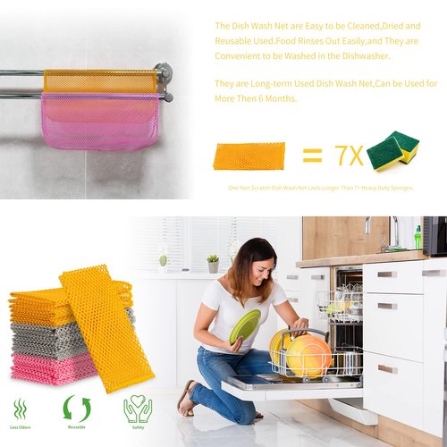 BAIKAFU 6Pcs Dish Wash Net,Innovative Mesh Cloth,Ultra Non-Scratch Dish Rags for Washing Dishes,100% No Odor/Quick Dry,Perfect Scrubber,Dish Sponges for Washing Dishes Yellow/Pink/Gray