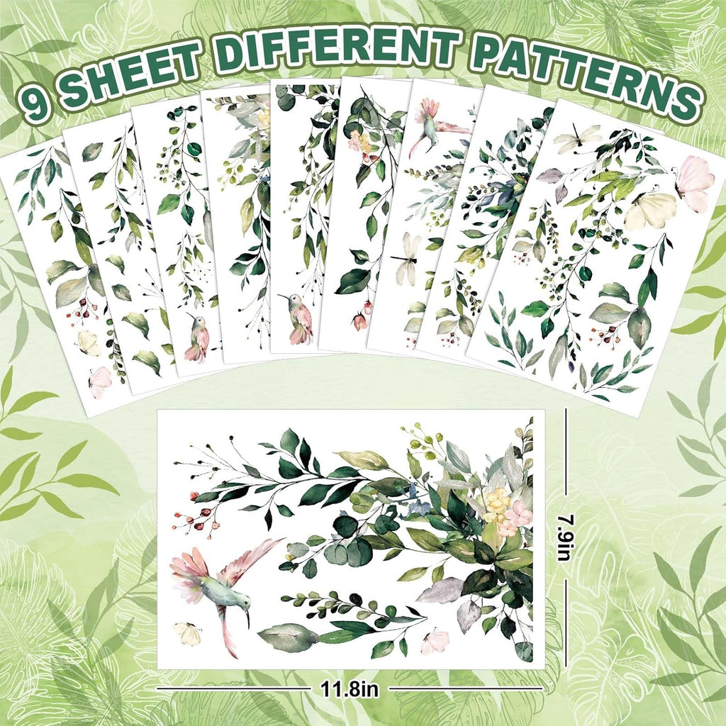 Whaline Window Cling Stickers - Reusable Eucalyptus Floral Decals for Home Decor | 9 Sheets