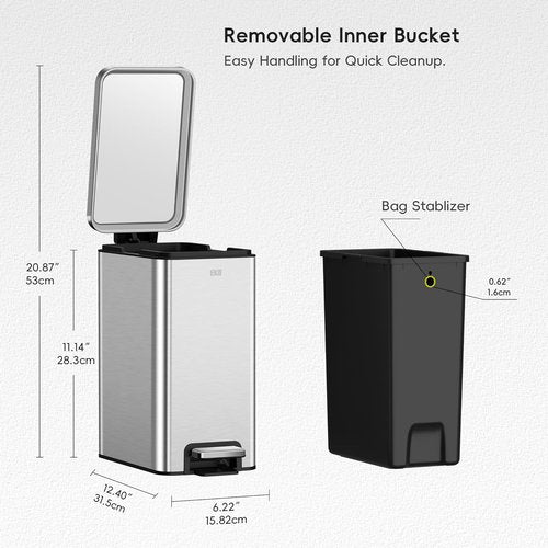 EKO Small Bathroom Trash Can - Soft Close Lid & Step Pedal | 6L Stainless Steel, Anti-Fingerprint Finish