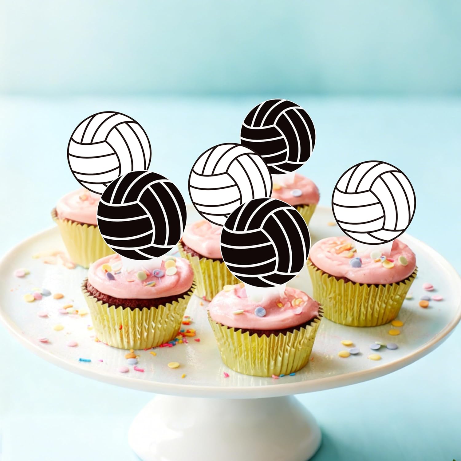 Volleyball Cupcake Toppers by [Brand Name] - 48PCS Black & White Cake Decorations for Sports Parties