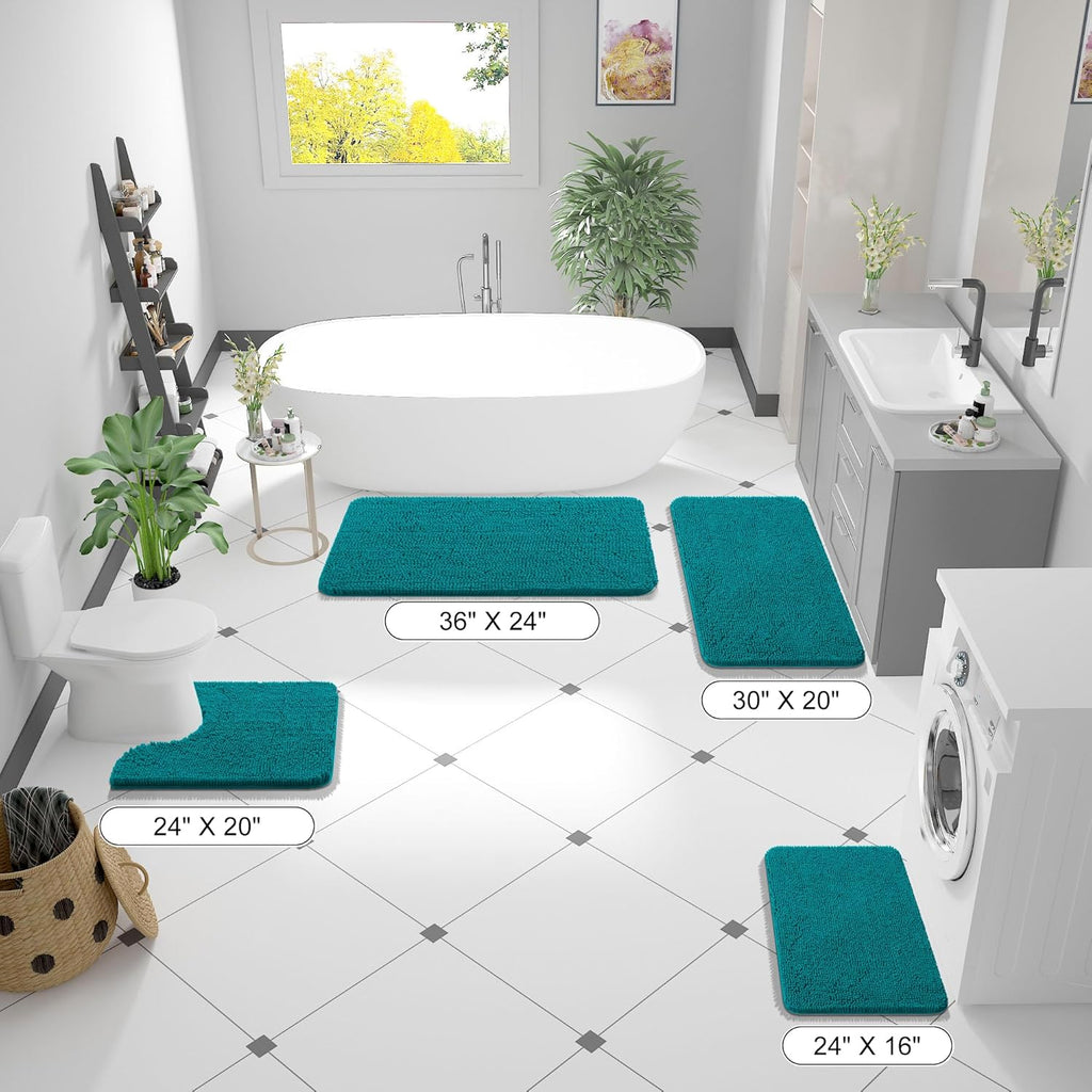 OLANLY Bath Rugs - Extra Soft Chenille, Quick Dry & Absorbent | 24x16 Deep Lake Machine Washable Mats