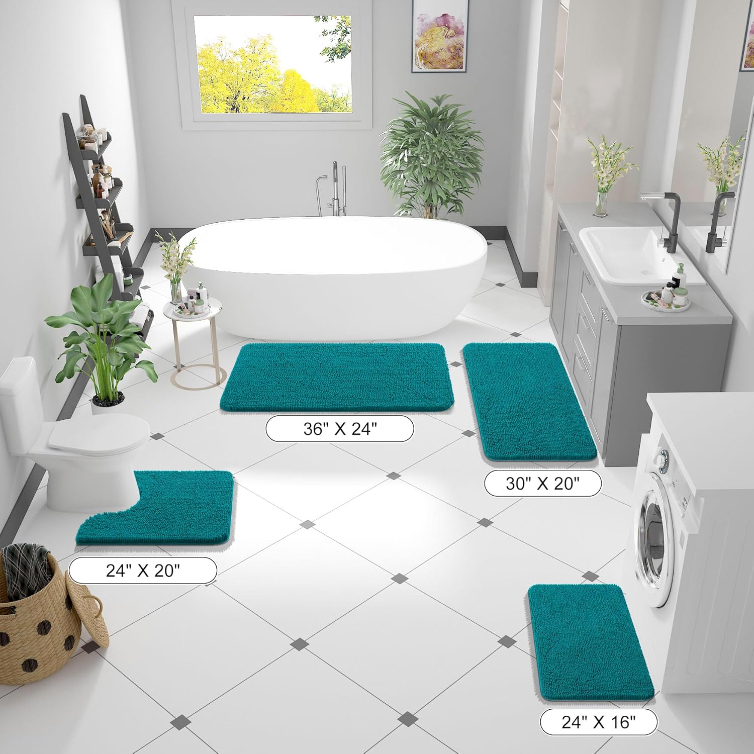 OLANLY Bath Rugs - Extra Soft Chenille, Quick Dry & Absorbent | 24x16 Deep Lake Machine Washable Mats