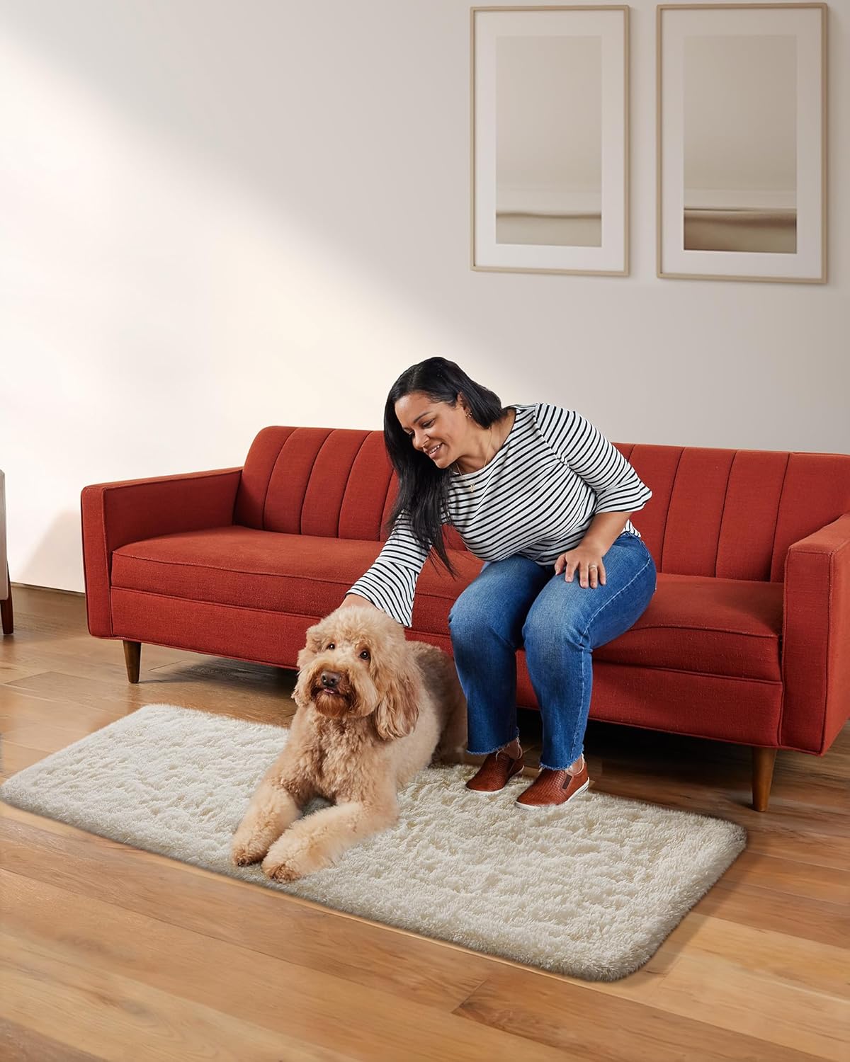 Ophanie Runner Rug - Non-Slip Fluffy Soft Ivory Shaggy Carpet for Hallway | 2x5 Size, Ideal for Kids' Rooms