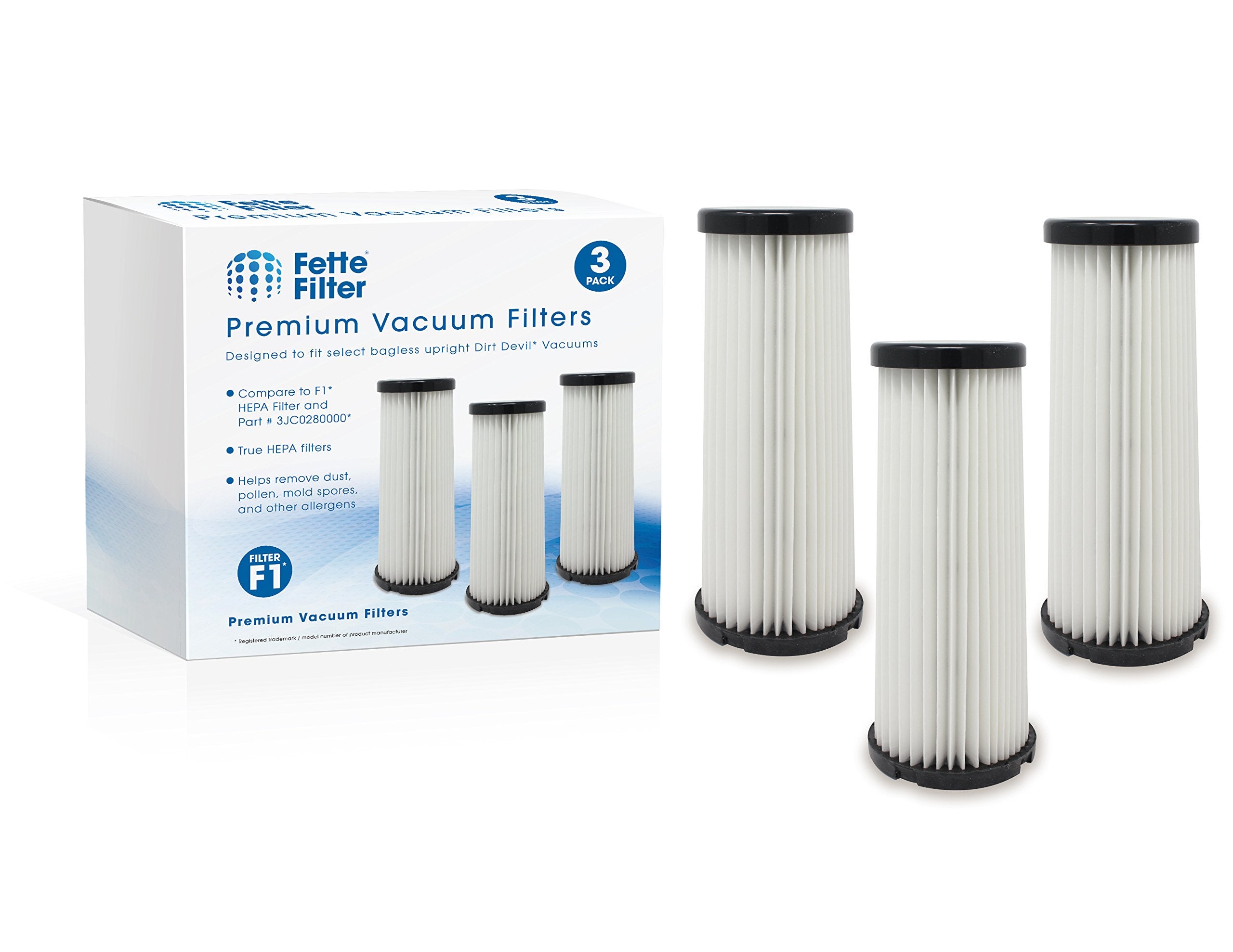 Fette Filter - Vacuum HEPA Filter Compatible with Dirt Devil F1 (F-1) Compare to Part # 3JC0280000, 3-JC0280-000 & 2JC0280000, 2-JC0280-000 (Pack of 3)