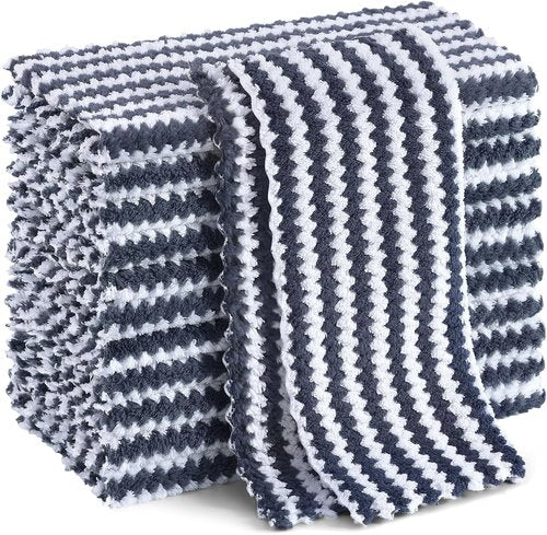 Homaxy Ultra Soft Microfiber Dish Towels - 12 Pack Reusable, Fast Drying, No-Lint Design | Dark Grey, 10 x 10 Inches