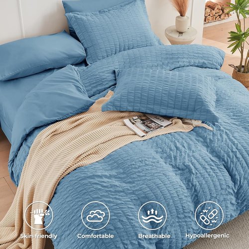 HYMOKEGE Mineral Blue Comforter Set - Luxury 7-Piece Bedding Set for All Seasons | Full Size