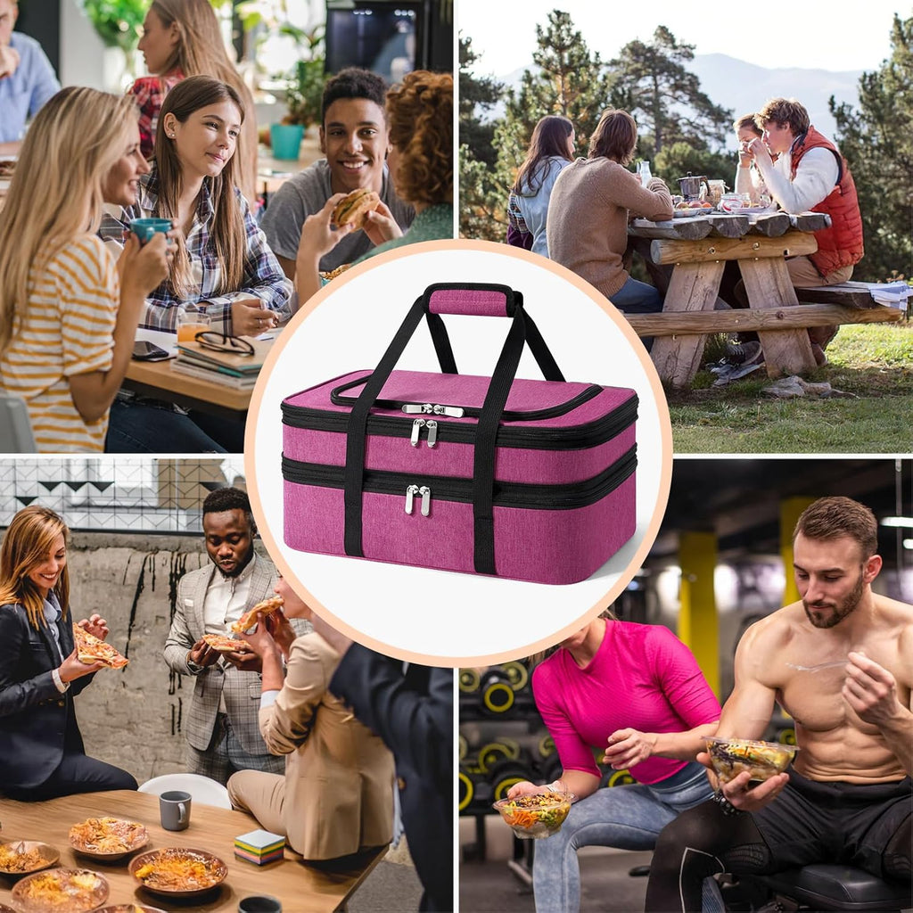 Skiennix Insulated Double Casserole Carrier - Portable Hot/Cold Food Tote for Potlucks | Fits 9" x 13" Dish - Pink