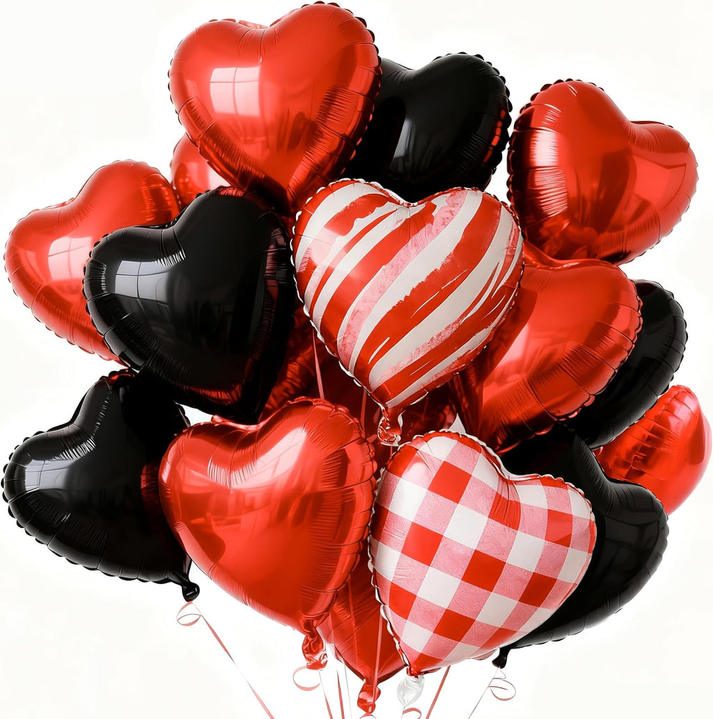 PartyWoo Pink Balloons Set - 127 Pcs in Various Sizes with Red & Black Heart Foil for Valentine's Day Decor