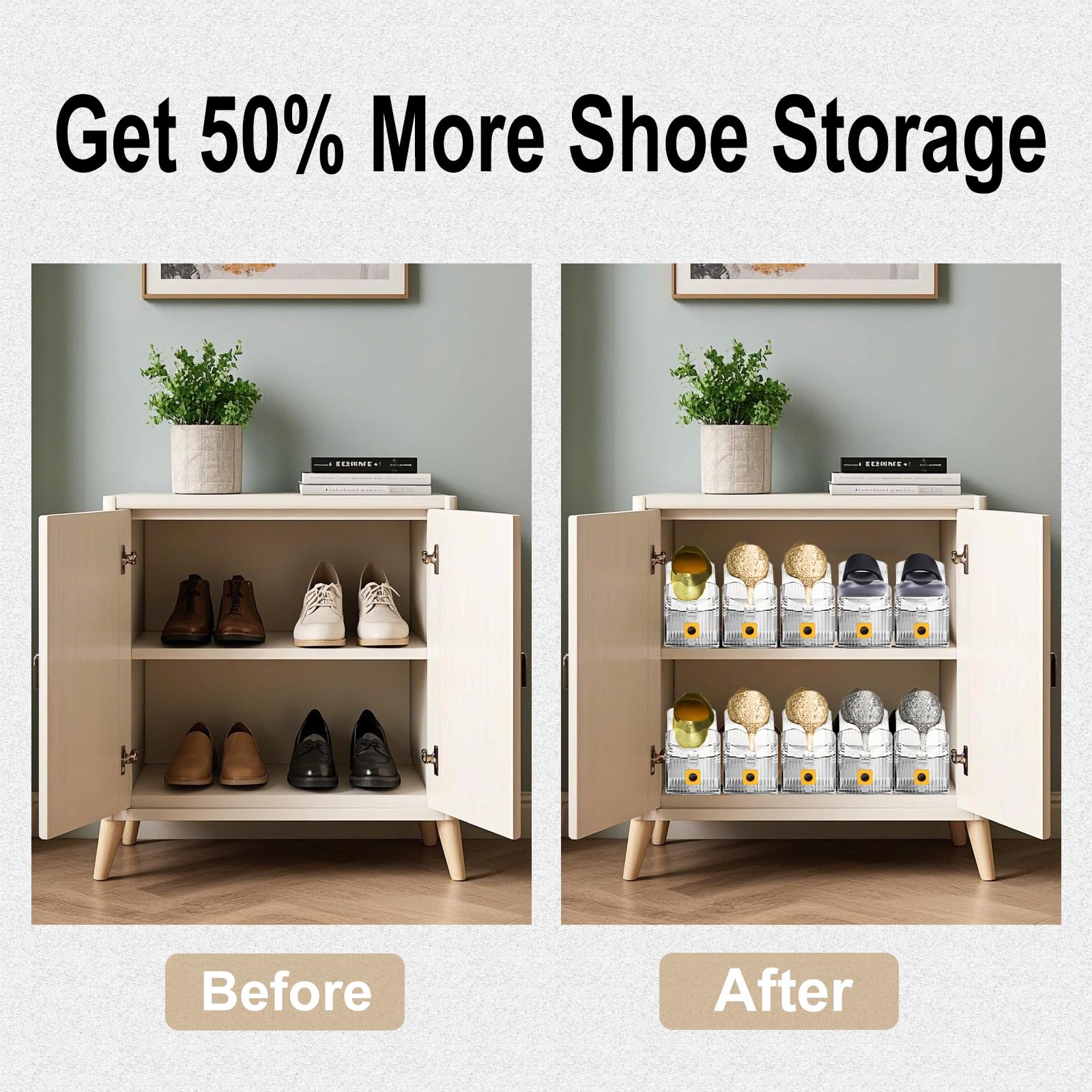 Vzpinko Clear Shoe Slot Organizers 12PACK Shoe Stacker Rack Organizer for Closet Adjustable Shoes Holders Space Saver Zapateras Organizers