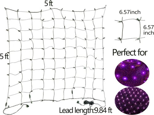 HISHINY 100 LED Purple Halloween Net Lights - 5ft x 5ft Waterproof Design for Outdoor & Indoor Decor