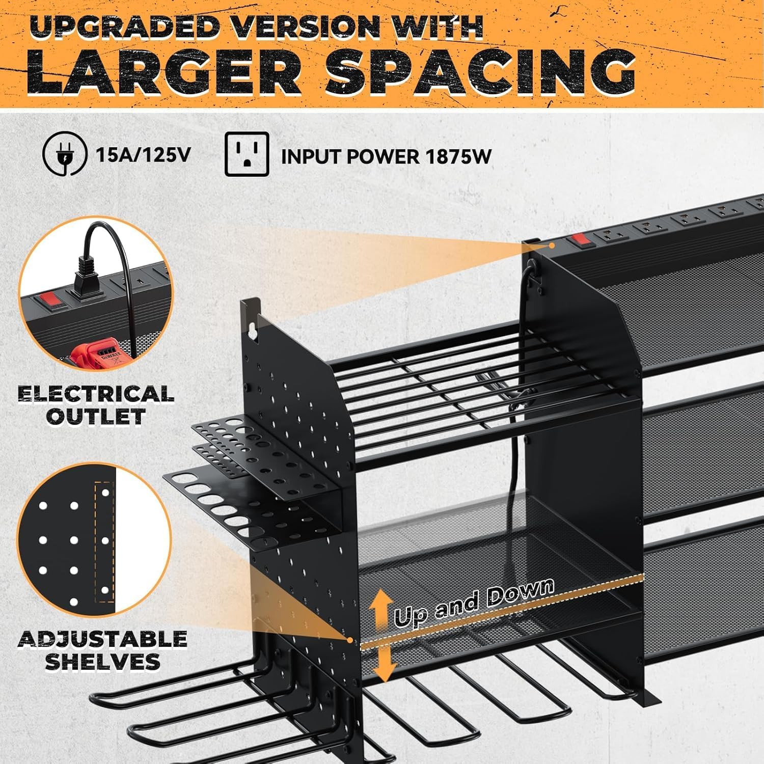 Upgrade Large Power Tool Organizer - Wall Mount with Charging Station & 10 Drill Holders for Garage