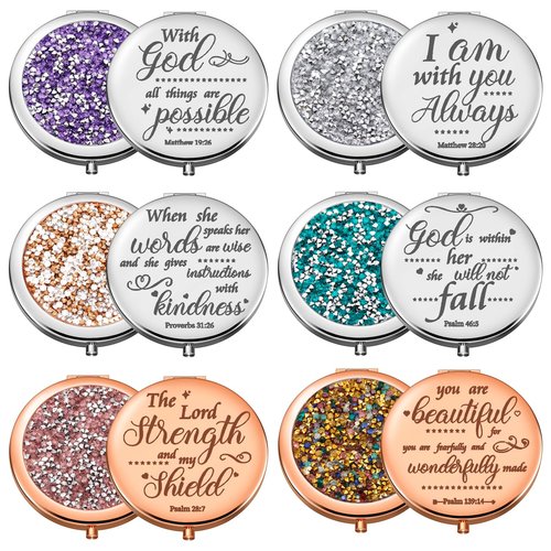 Thyle 12 Pcs Christian Compact Mirror Gifts for Women Bible Study Group Gift Verse Bulk Hand Makeup Compact Purse Religious Baptism for Easter Thank You Valentine's Day(Style 1,Colorful)