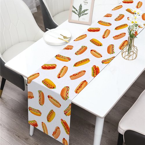 Buxiuer Hot Dog Table Runner Hot Dog Birthday Party Decorations A Weenie Bit Older Dining Room Home Kitchen Table Decor (13" x 72")