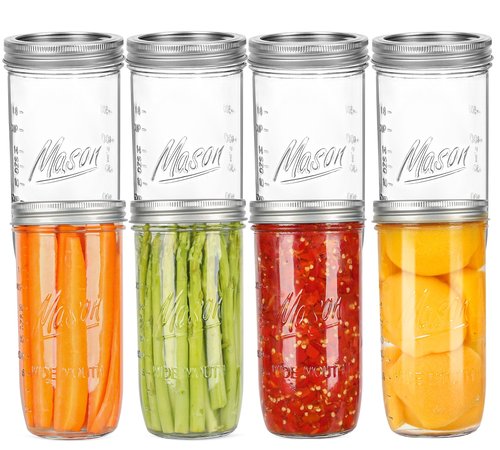 24 oz Wide Mouth Mason Jars - Canning Jars with Metal Airtight Lids and Bands, 24 ounce Mason Glass Jars for Fermenting, Pickling, Meal Prep, Overnight Oats, Jam, Jelly, DIY Projects (8 pack)