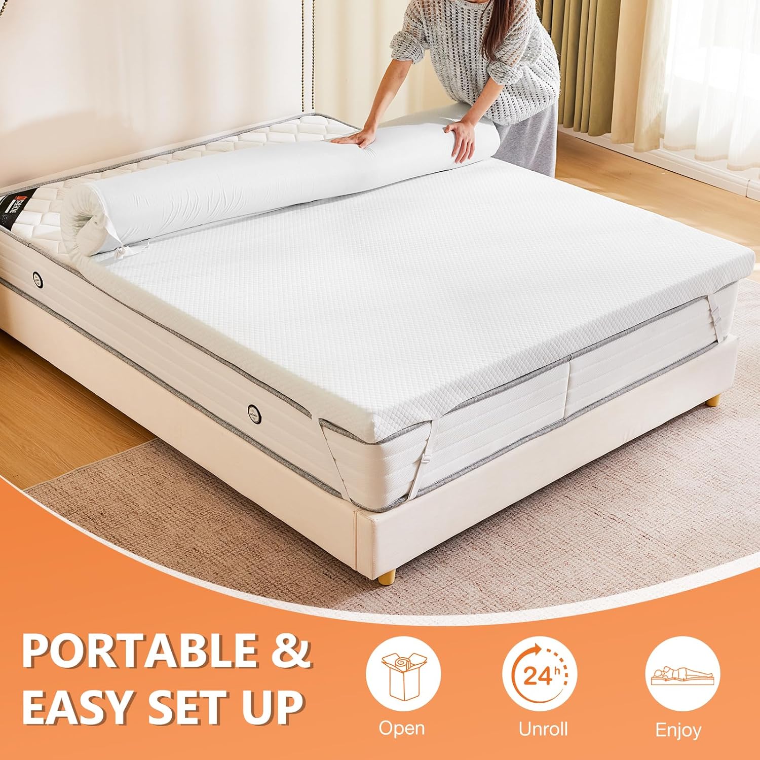 Sweetcrispy Memory Foam Mattress Topper - 3 Inch Thick Gel-Infused Cooling Pad for Full Size Bed | Removable Soft Cover, CertiPUR US Certified