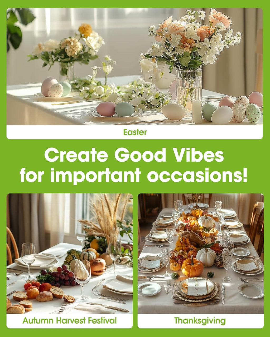 Pureegg Disposable Plastic Tablecloths - 54 x 108 Inch, Leakproof & Sturdy, 8 Pack, Beige for Parties & Weddings