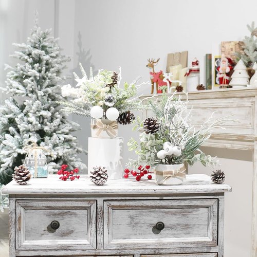 JJIALEIXI Mini Christmas Tree Set - 11" Artificial Potted Tabletop Decor for Holiday Parties | White/Green/Silver
