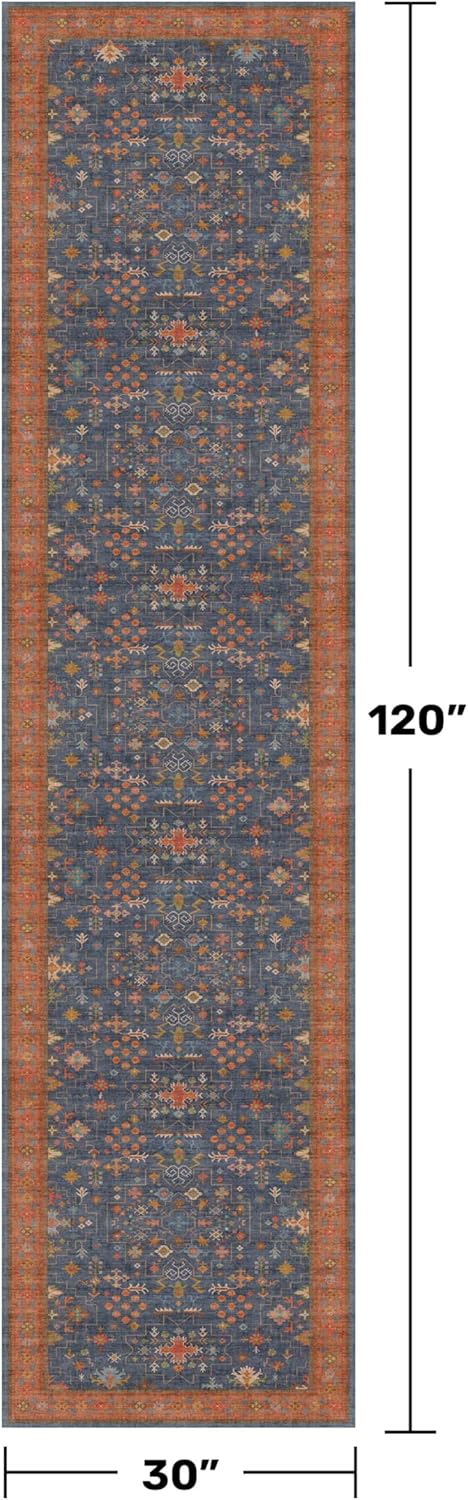 Skiennix Navy Blue Washable Runner Rug - 2'6" x 10' Non-Slip, Waterproof, Stain Resistant for Kitchen & Hallway