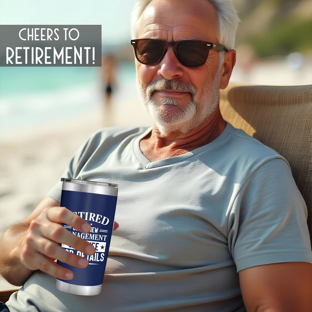 FUNITZ Retirement Gifts for Men 2026 - Retired Under New Management - Retirement Tumbler for Men Husband, Boyfriend, Father, Boss - Cool Gifts 20oz Navy Tumbler Birthday, Anniversary, Christmas