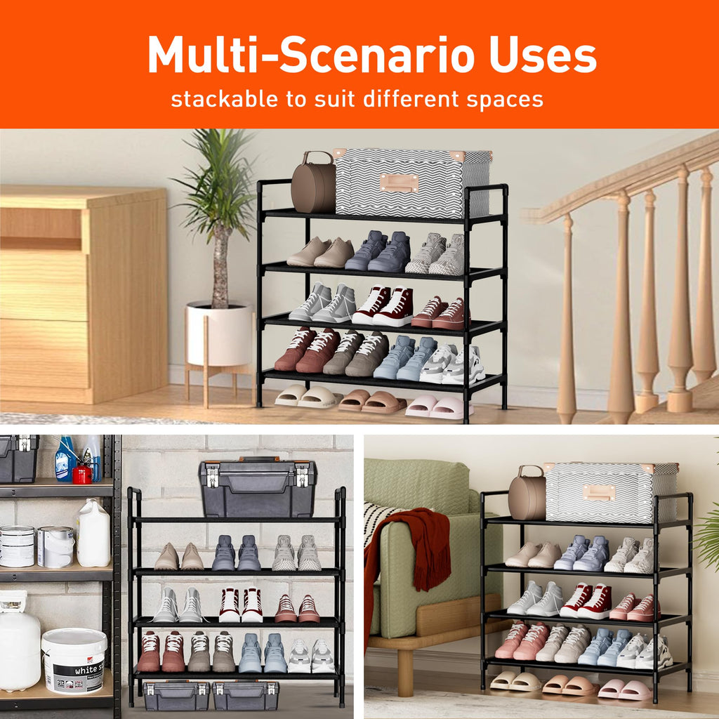 Nbwxcwbs Shoe Rack 4 Tier Shoe Organizer Shoe Storage Shoe Rack for Narrow Hallway Entryway Bedroom Easy Assembly (Black)