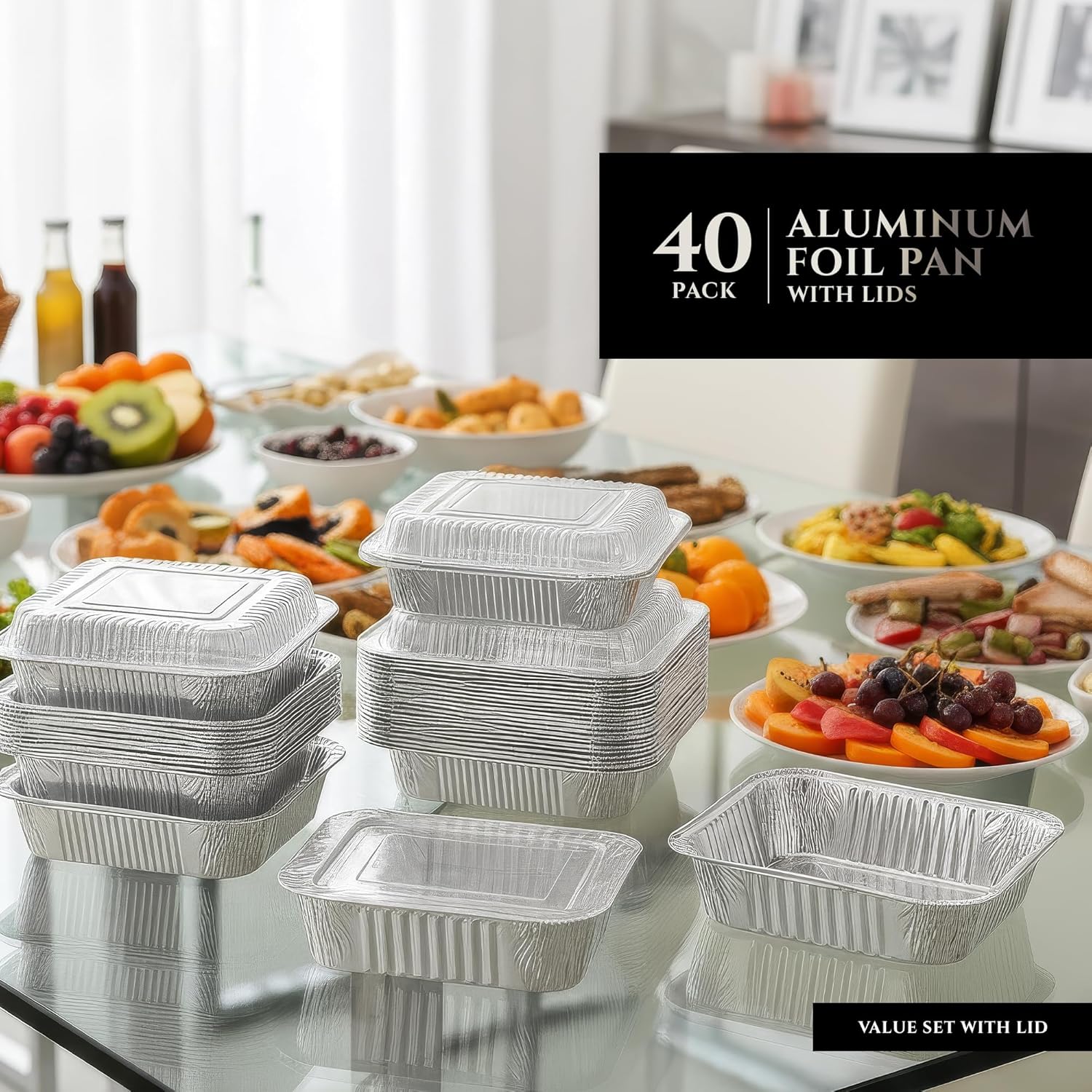 Primo Lines Aluminum Foil Disposable Pans - 40 Pack 8″×8″ Oven-Safe & Leak-Proof Trays for Meal Prep & Catering