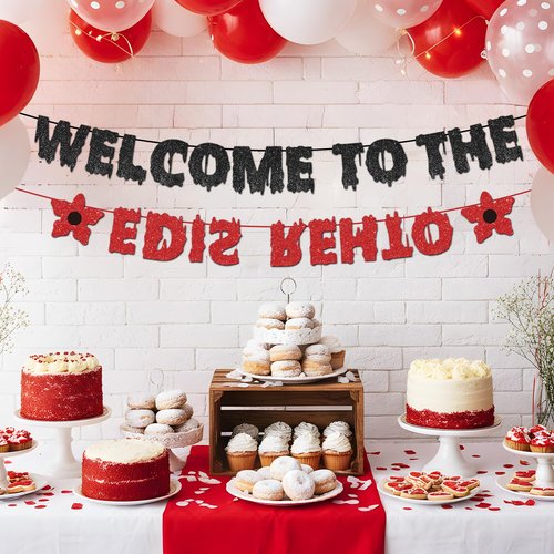 Stranger Birthday Party Decorations Glitter Welcome to The Other Side Banner and Hanging Swirls Set Horror Birthday Decorations for Themed Gathering Home Room Decor Supplies