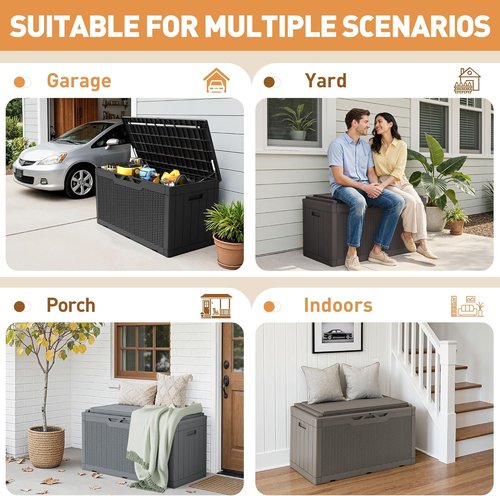 Greesum 100 Gallon Resin Deck Box - Large Outdoor Storage for Garden Tools & Patio Cushions | Dark Brown
