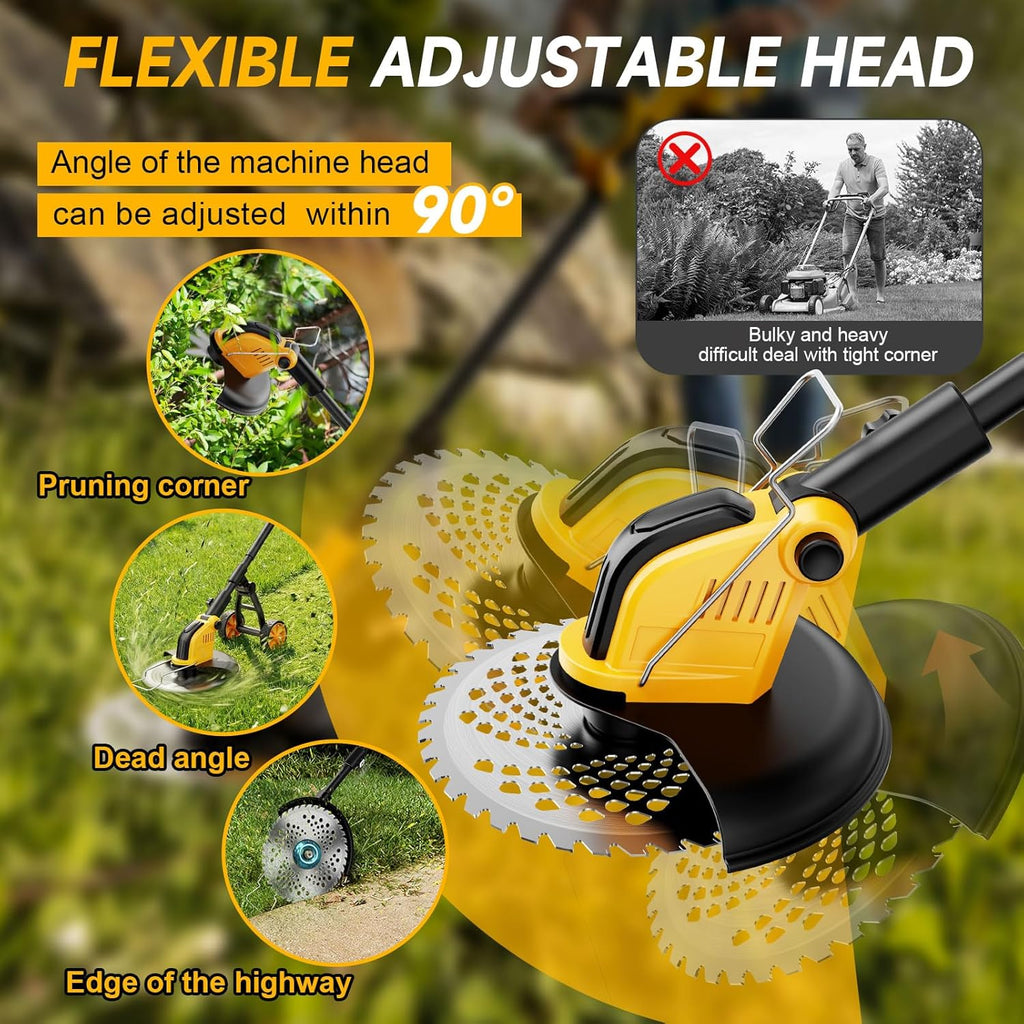 Skiennix 20000 RPM Brushless Battery Weed Wacker - Heavy Duty Cordless Lawn Tool with 2 Batteries