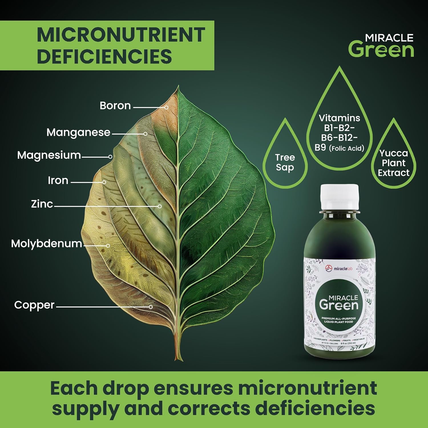 Miracle Green Fast-Acting Liquid Fertilizer - Special Tree Sap & Yucca Extract Formula | All-Purpose Plant Food (8 oz)