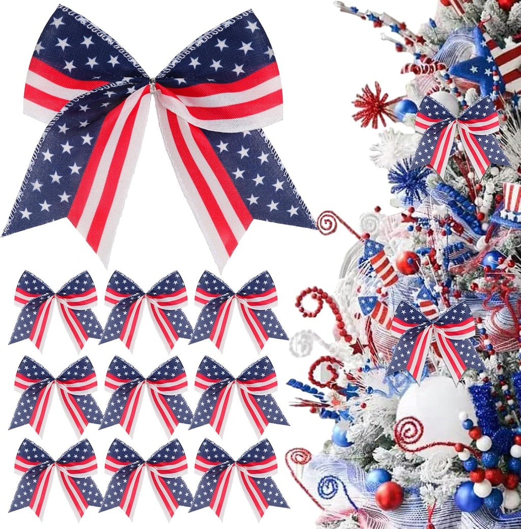 Regine Switzerland Patriotic Tree Bows - 12 Pcs 6-Inch Red, Blue & White Decorations for 4th of July & Memorial Day
