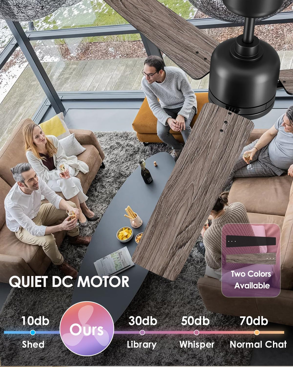 Newday 52 inch Ceiling Fans with Lights and Remote, Black 3 Blade Outdoor Fans for Patios -Dimmable Indoor DC Motor, 6 Speed, Quiet Noiseless, 3 CCT, Reversible, High CFM