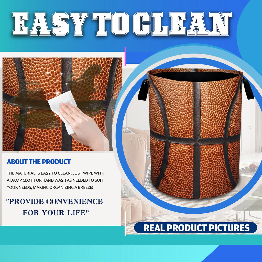 Basketball Laundry Basket Ball Texture Oxford Cloth Laundry Hamper With Handle Foldable Portable Clothes Storage Basket 18.9 X 16.5 Inch Storage Bag For Laundry Room/Bathroom/Bedroom/Dormitories