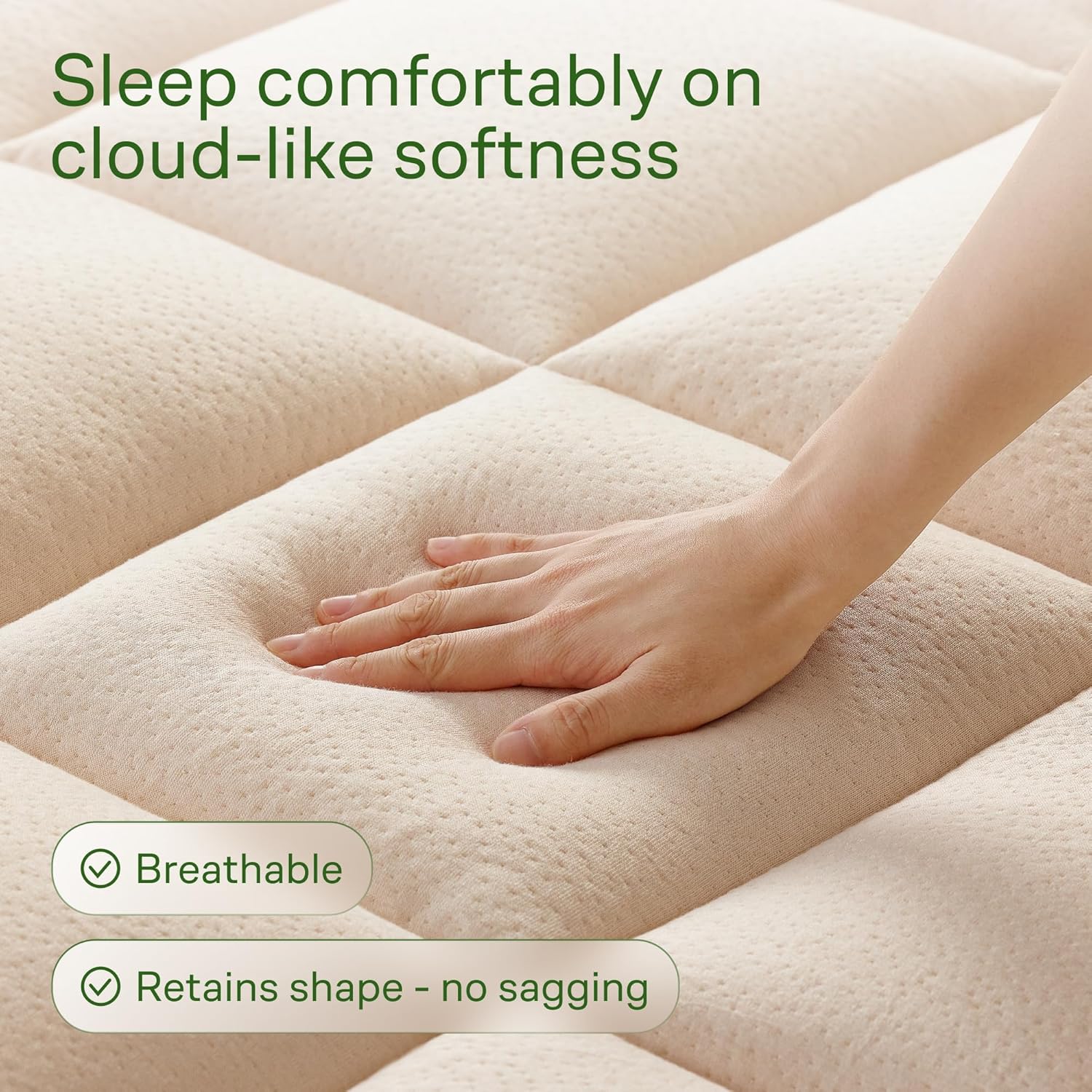 Skiennix Ultra Soft Twin Size Mattress Topper - Bamboo Viscose Pillow Top for Cooling Comfort - Beige