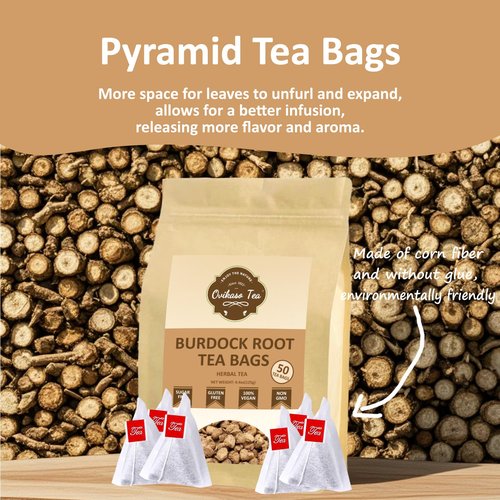 Ovikaso Tea, Burdock Root Tea Bags, 50 Pyramid Tea Bags, 2.5g/bag, Direct from Source, Aid in Digestion & Improving Liver Health, Herbal Tea