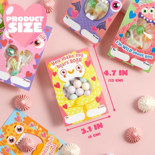 JOYIN 72 Pcs Valentines Day Gifts Cards of Monster Designs with Bags, Valentine’s Horrow Greeting Cards Candy Holder Cards for Kids, Classroom Exchange Cards Party Favors(Candy Not Included)