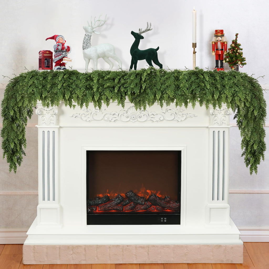 MDSTBN 6ft Christmas Garland Realistic Soft and Thickness Green Faux Cedar Pine Garland Artificial Cedar Cypress Garland for Home Fireplace Wall Indoor Outdoor Holiday Party Home Decoration