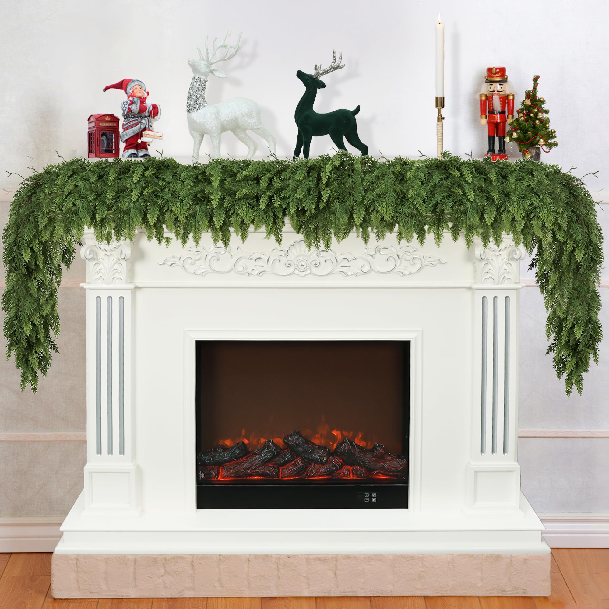 MDSTBN 6ft Christmas Garland Realistic Soft and Thickness Green Faux Cedar Pine Garland Artificial Cedar Cypress Garland for Home Fireplace Wall Indoor Outdoor Holiday Party Home Decoration