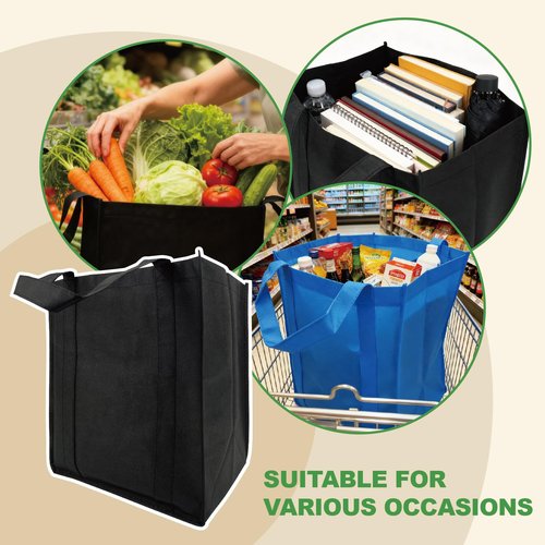 10 Pack Reusable Shopping Bags - 14.9x12.6x9.4 Inth Bulk Tote Bag for Grocery with 5 Pack Thick Plastic Bottom can Hold 50 Lbs, Foldable & Durable with Reinforced Handles